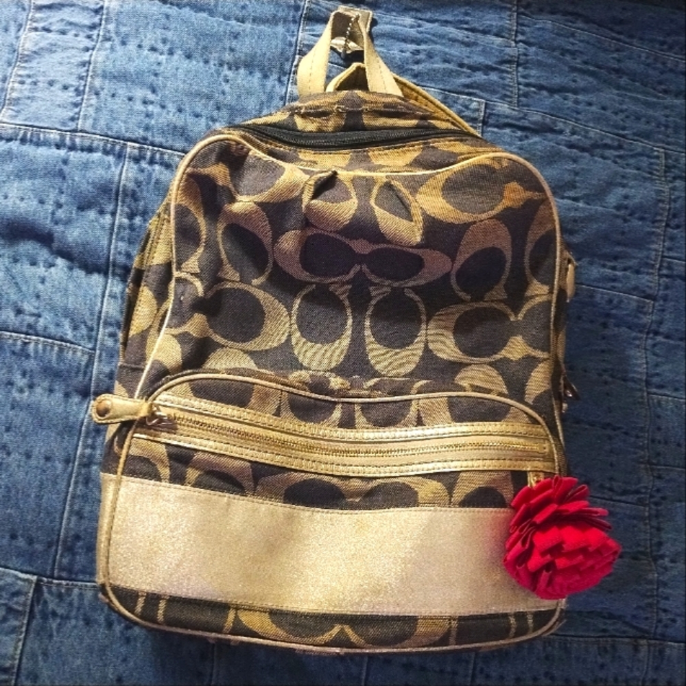 Authentic Coach Denim Backpack With Signature Des… - image 1